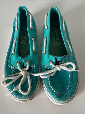 SPERRY TOPSIDER Girls 13 Turquoise Blue Glitter Metallic Boat Shoes